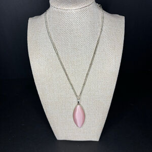 Silver Tone Pink Cat Eye Pendant Necklace Adjustable Chain Womens Jewelry 18"